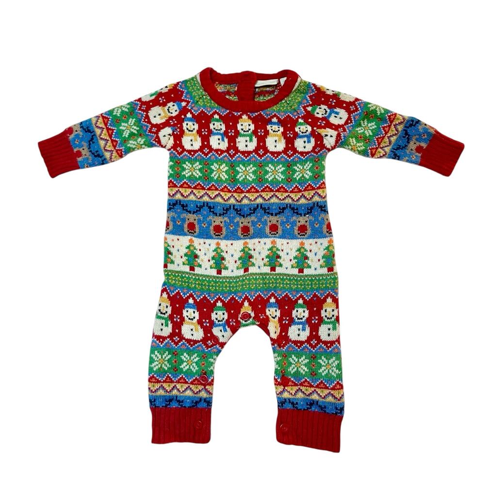 Jojo Maman Bebe Cashmere Wool Blend Holiday Sweater Romper Size 3-6m